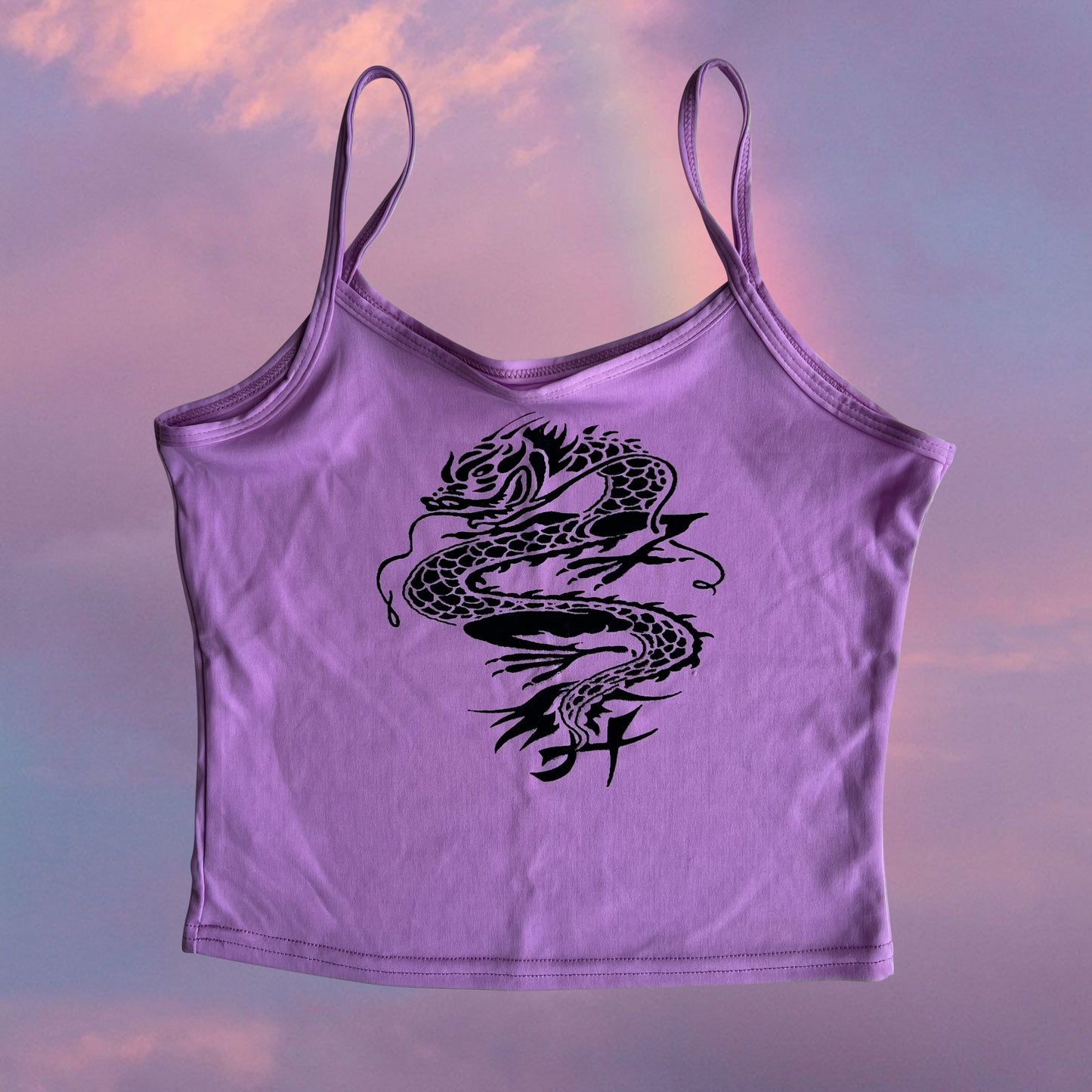 Vintage 90's Skater Lilac Cropped Cami Top with Dragon Print (S/M)