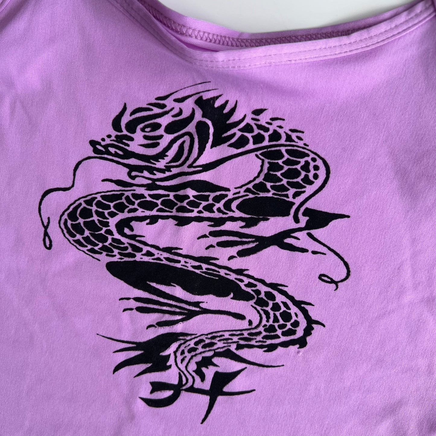 Vintage 90's Skater Lilac Cropped Cami Top with Dragon Print (S/M)