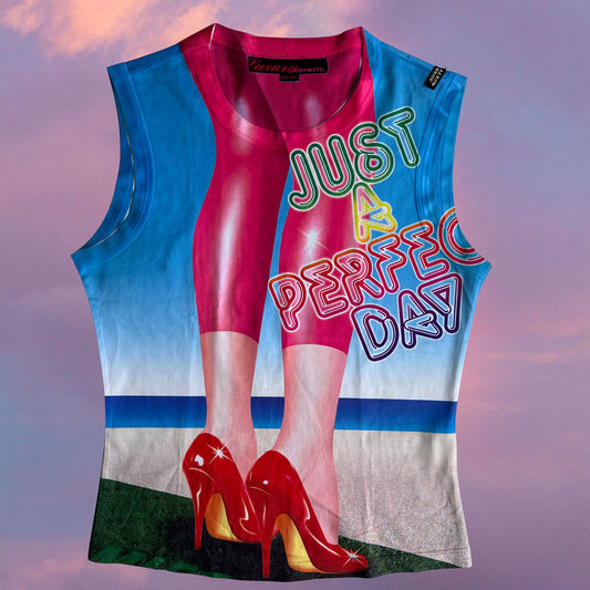 Vintage 90's Miss Sixty Luxury Just a Perfect Day Printed Tank Top (S)