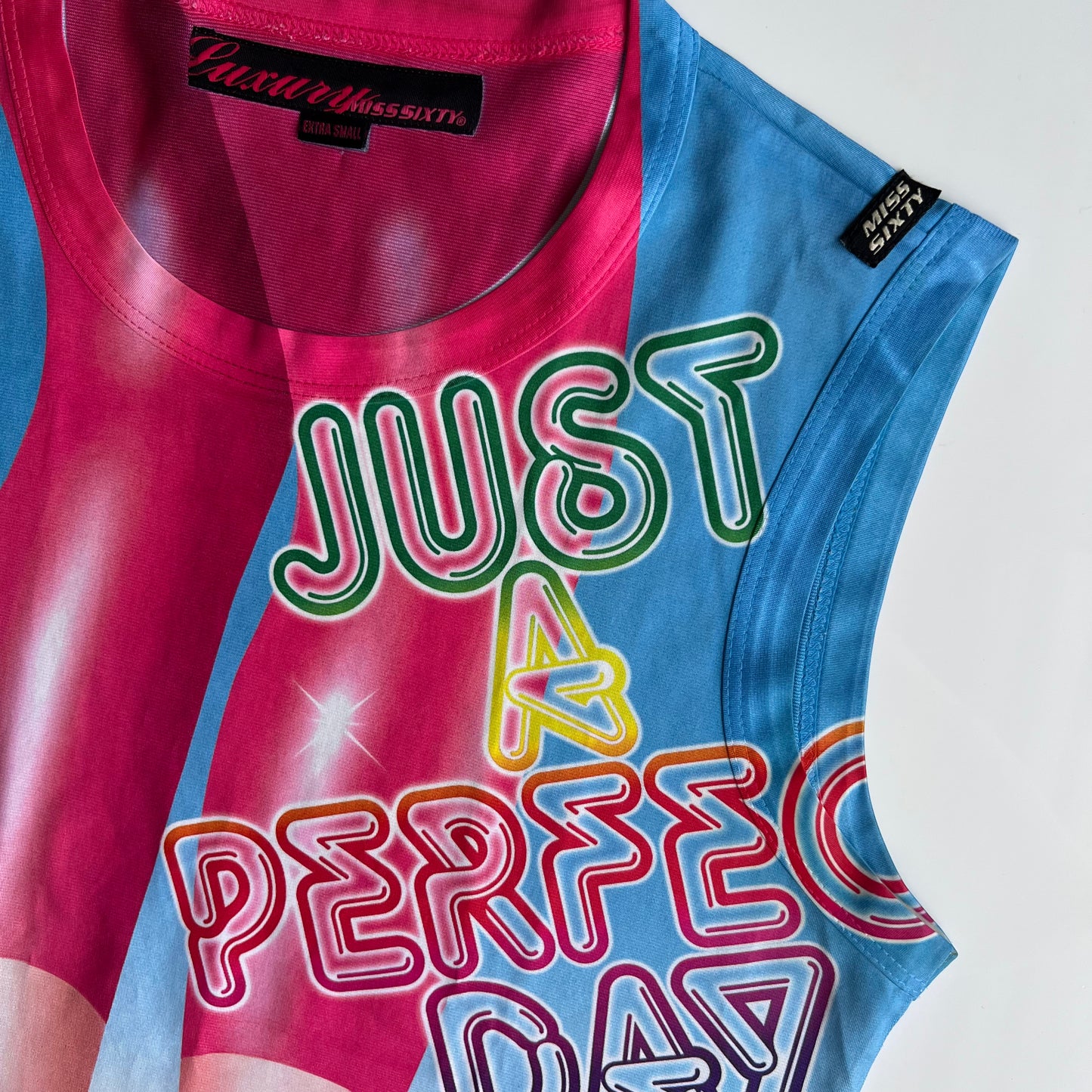 Vintage 90's Miss Sixty Luxury Just a Perfect Day Printed Tank Top (S)