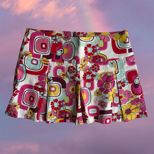 Vintage 90's Groovy Print Pleated Mini Skirt (34 EU / UK 6 / US 2)