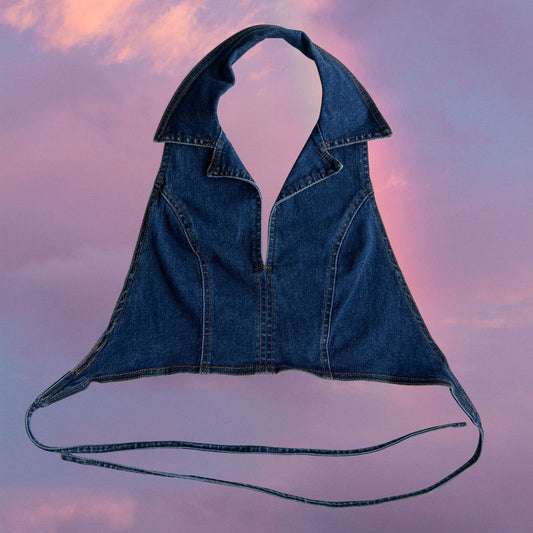 Vintage 90's Backless Denim Cropped Halter Top (XS/S)