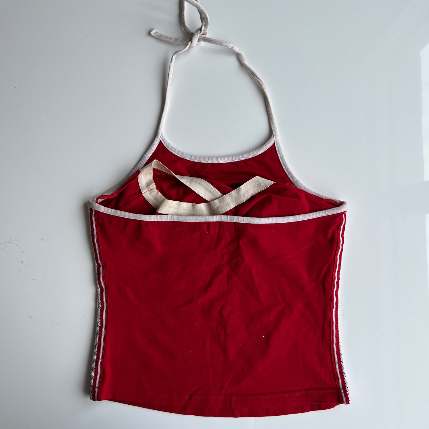 Vintage 90's Sporty Red Halter Top with Wavy Print (S)