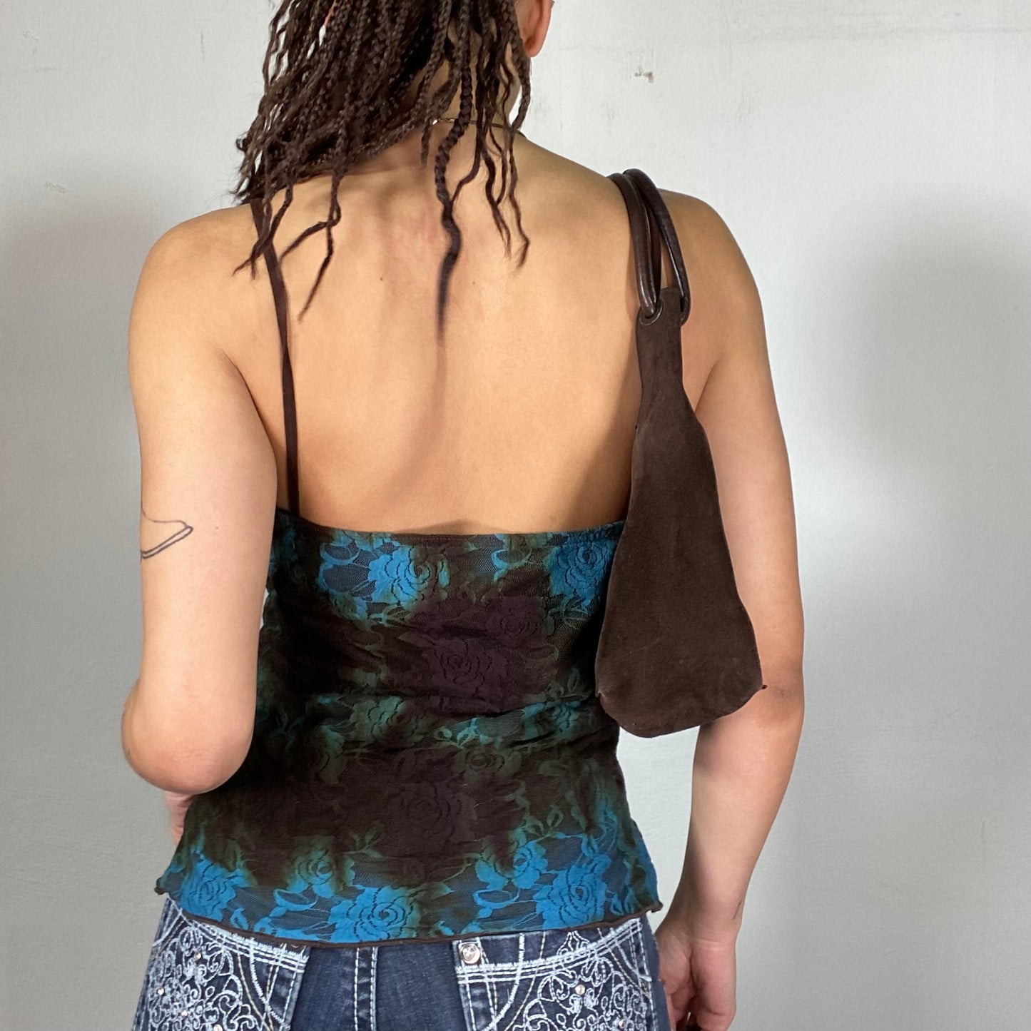 Vintage 2000's Hippie Brown and Blue Batik Lace Cami Top (S)