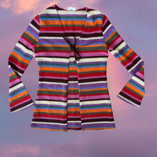 Vintage 90's Hippie Rainbow Striped Crochet Cardigan (S)