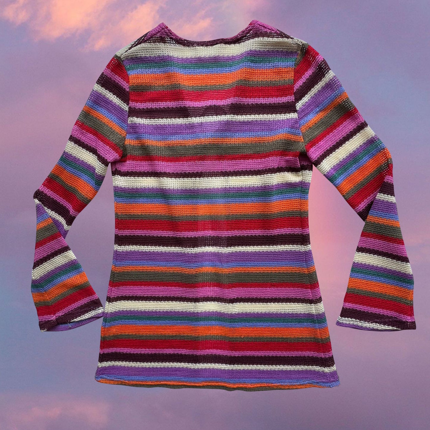 Vintage 90's Hippie Rainbow Striped Crochet Cardigan (S)