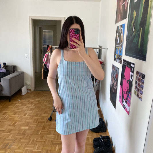 Vintage 90’s Spring Light Blue Plaid Dress (M)