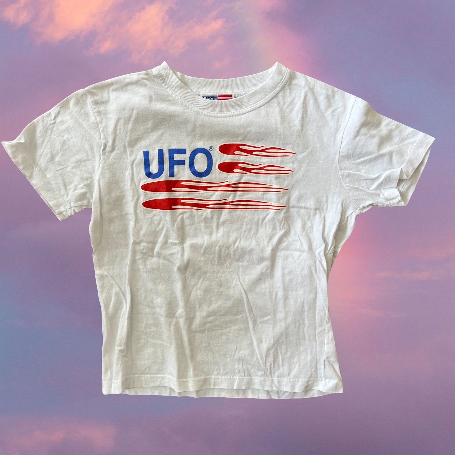 Vintage 90's Skater UFO Flag Logo White Baby Tee (M)