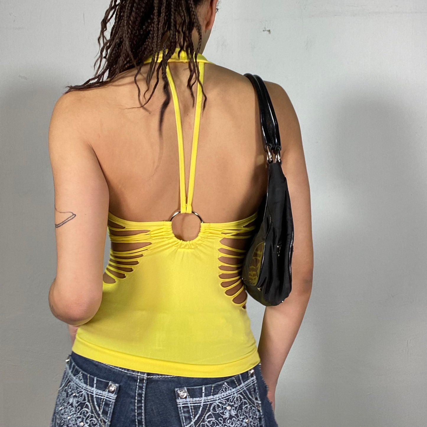 Vintage 2000's Funky Neo Yellow Top with Cutouts and Ring Back Detail (S)