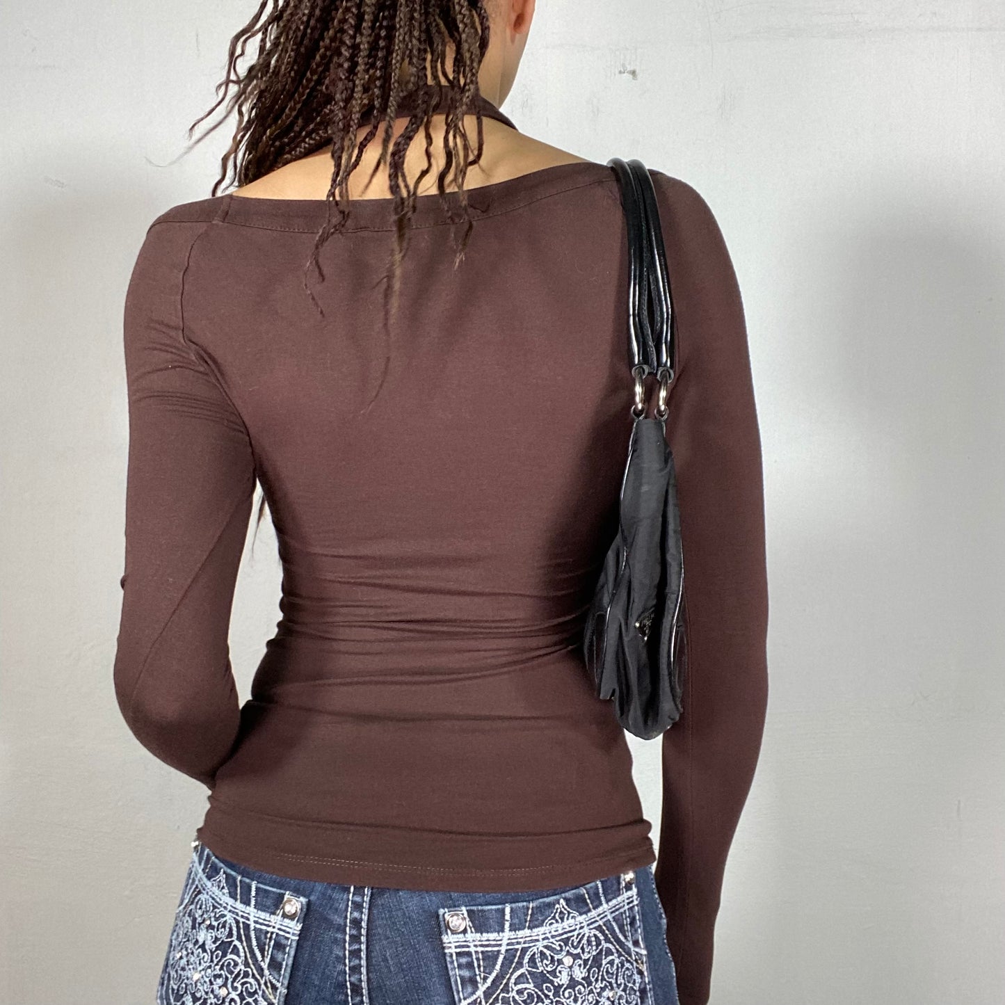 Vintage 90's Earth Fairy Brown Longsleeve with Halter Neck Detail (S)