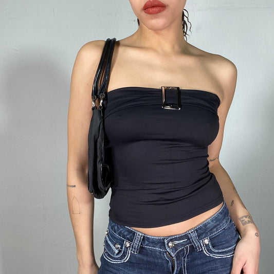 Vintage 2000's Bella Hadid Black Tube Top with Buckle Detail (S)