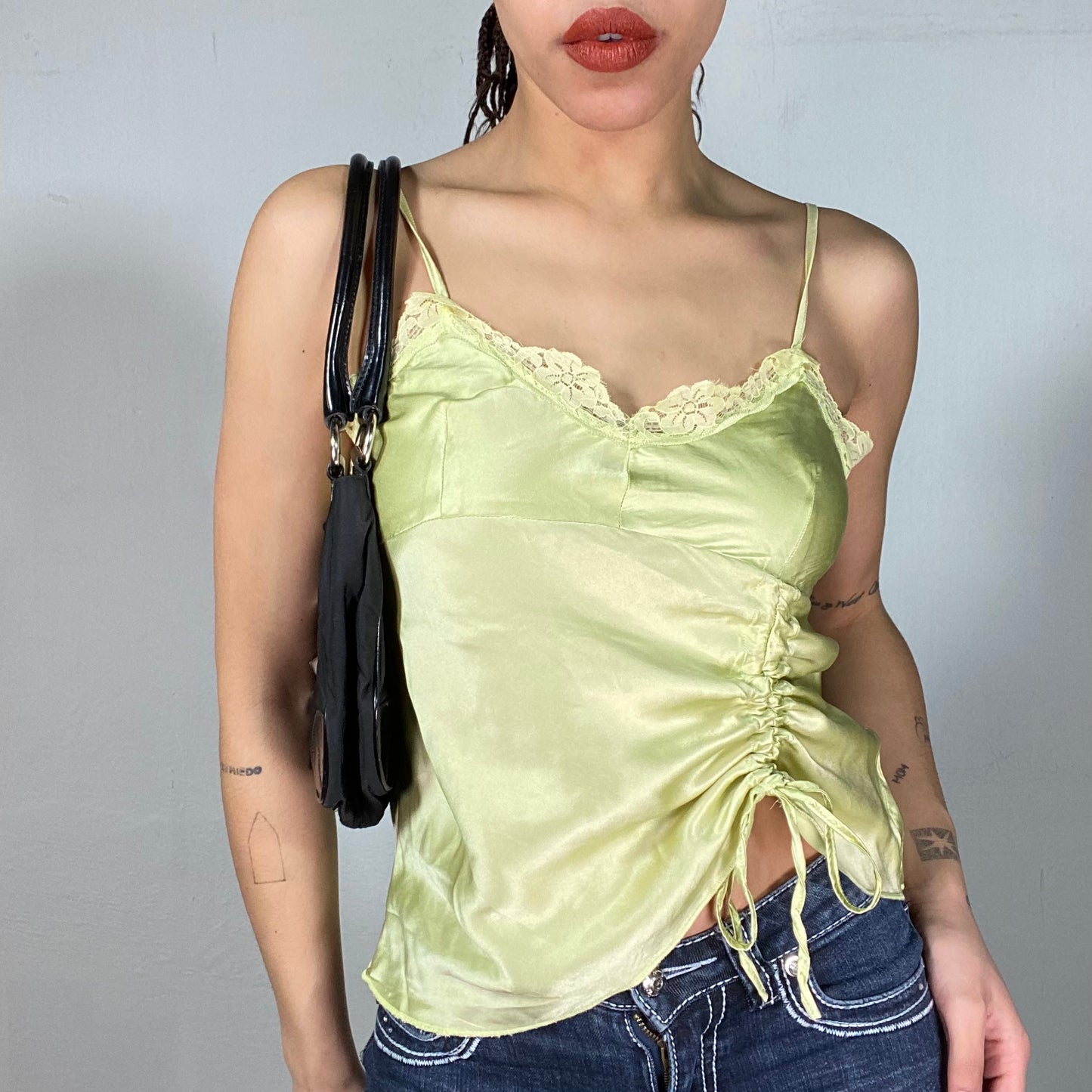 Vintage 90's Downtown Girl Lime Green Silky Cami Top (M)