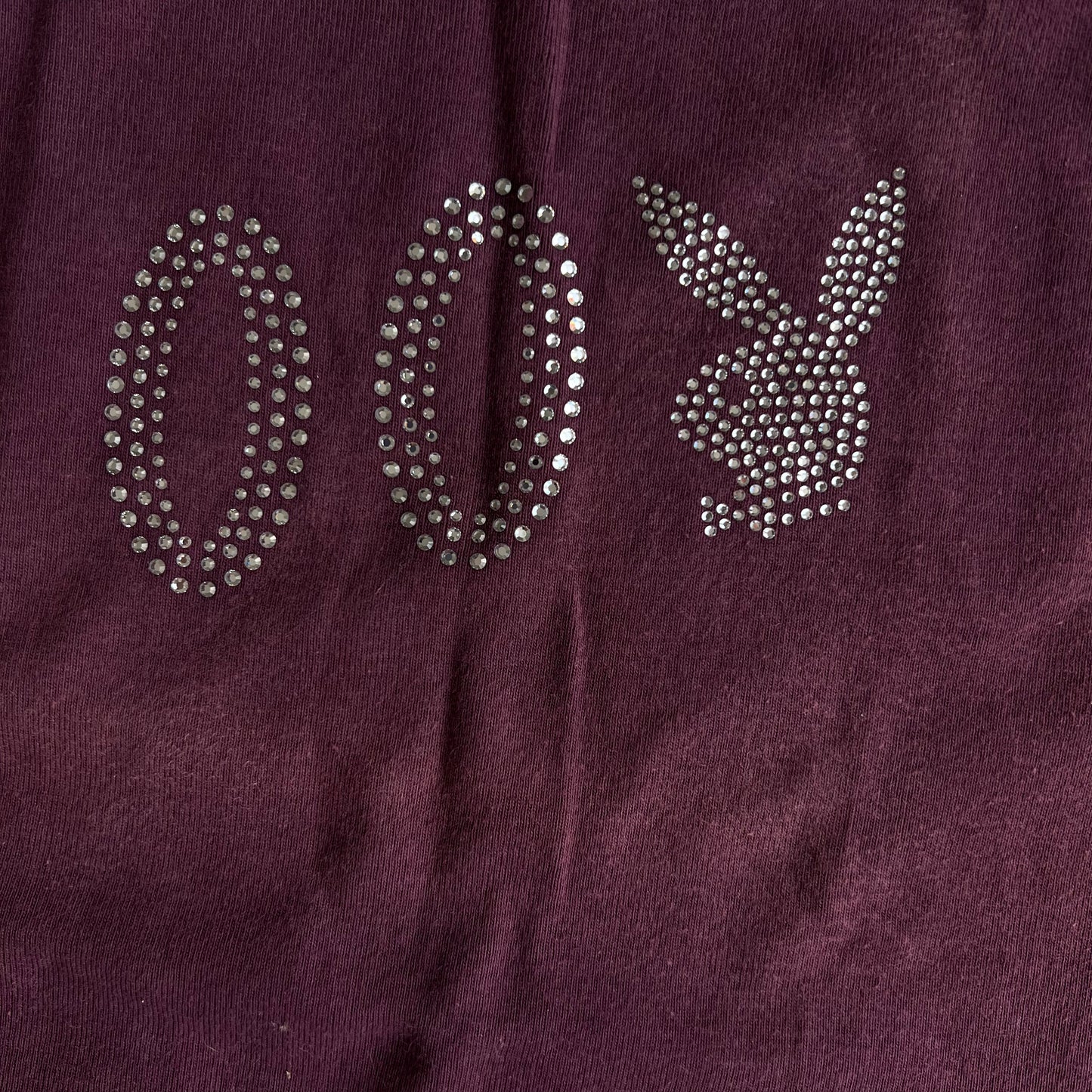 Vintage Y2K Playboy Burgundy Tank Top with 00 Bunny Diamante (S)