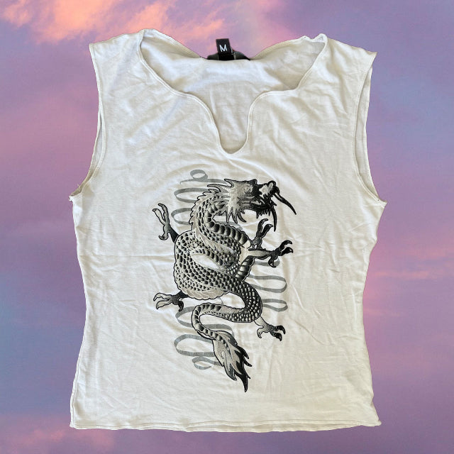 Vintage 90's Skater Dragon White Tank Top (S/M)