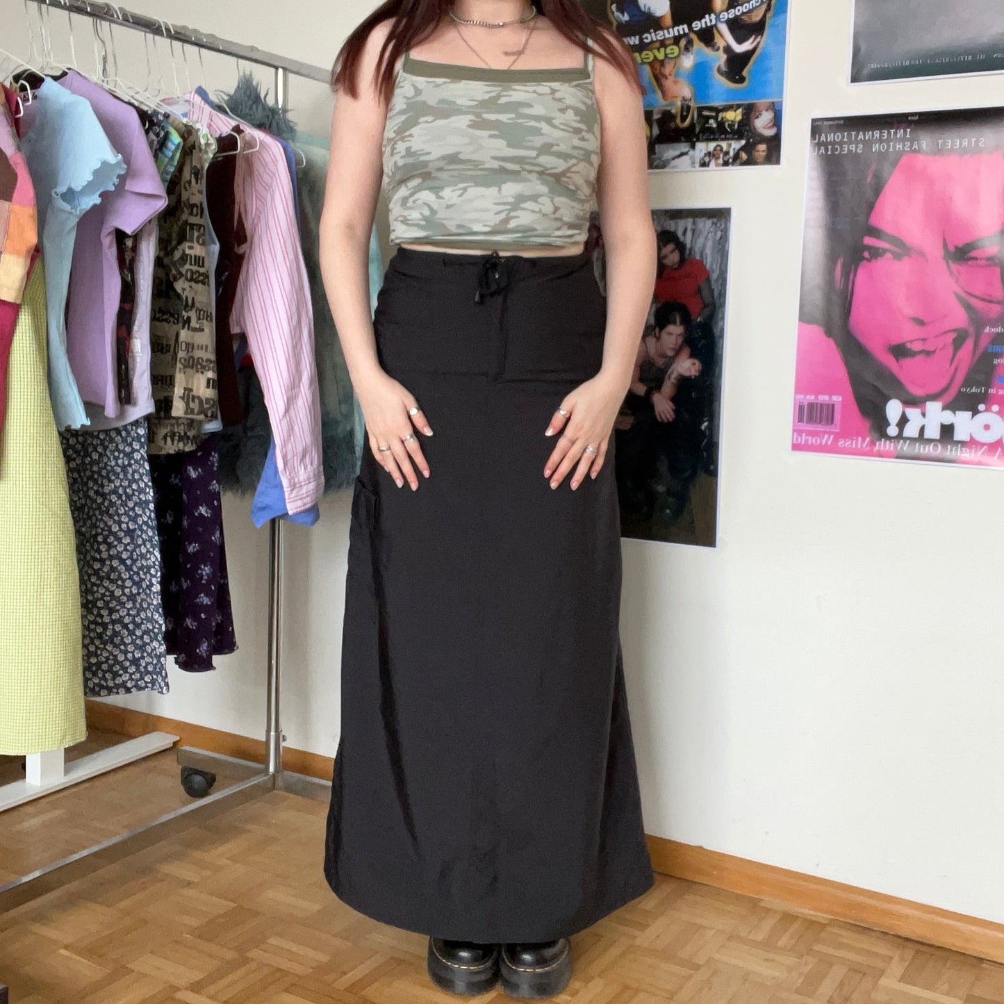 Vintage 90's Techwear Dark Grey Cargo Maxi Skirt (S/M)