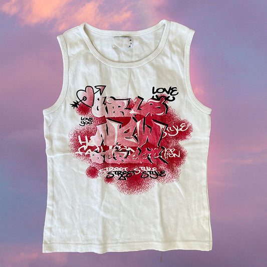 Vintage 90's Skater Red Grafitti Print Tank Top (S/M)