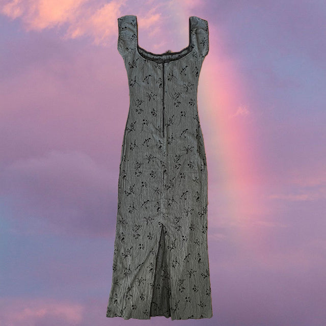 Vintage 90's Romantic Grey Floral Milkmaid Maxi Dress (XS/S)