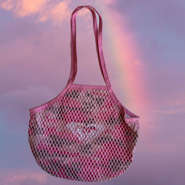 Vintage Y2K Summer Beach Pink Camo Fishnet Shoulder Bag