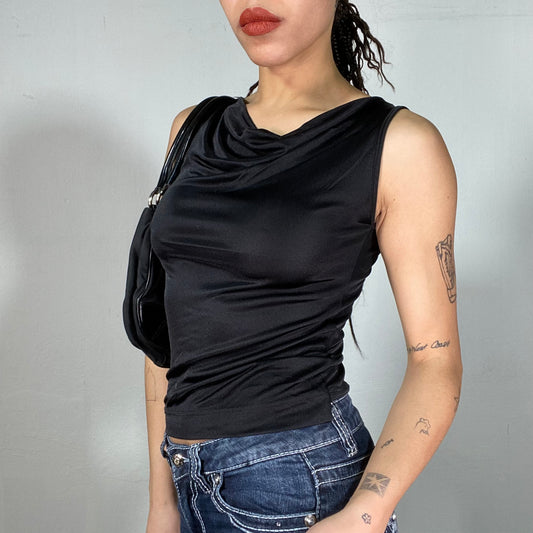 Vintage 90's Model Off Duty Black To with Waterfall Neckline (S)