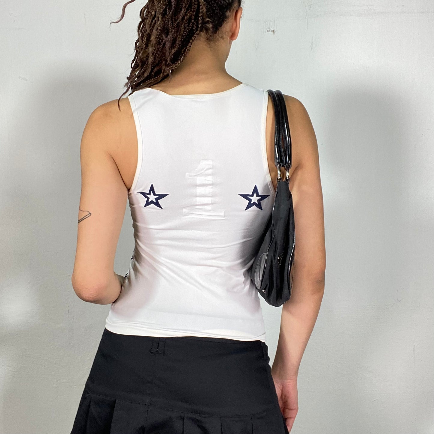 Vintage 90's Sporty White Tank top with Blue Star Print (S)