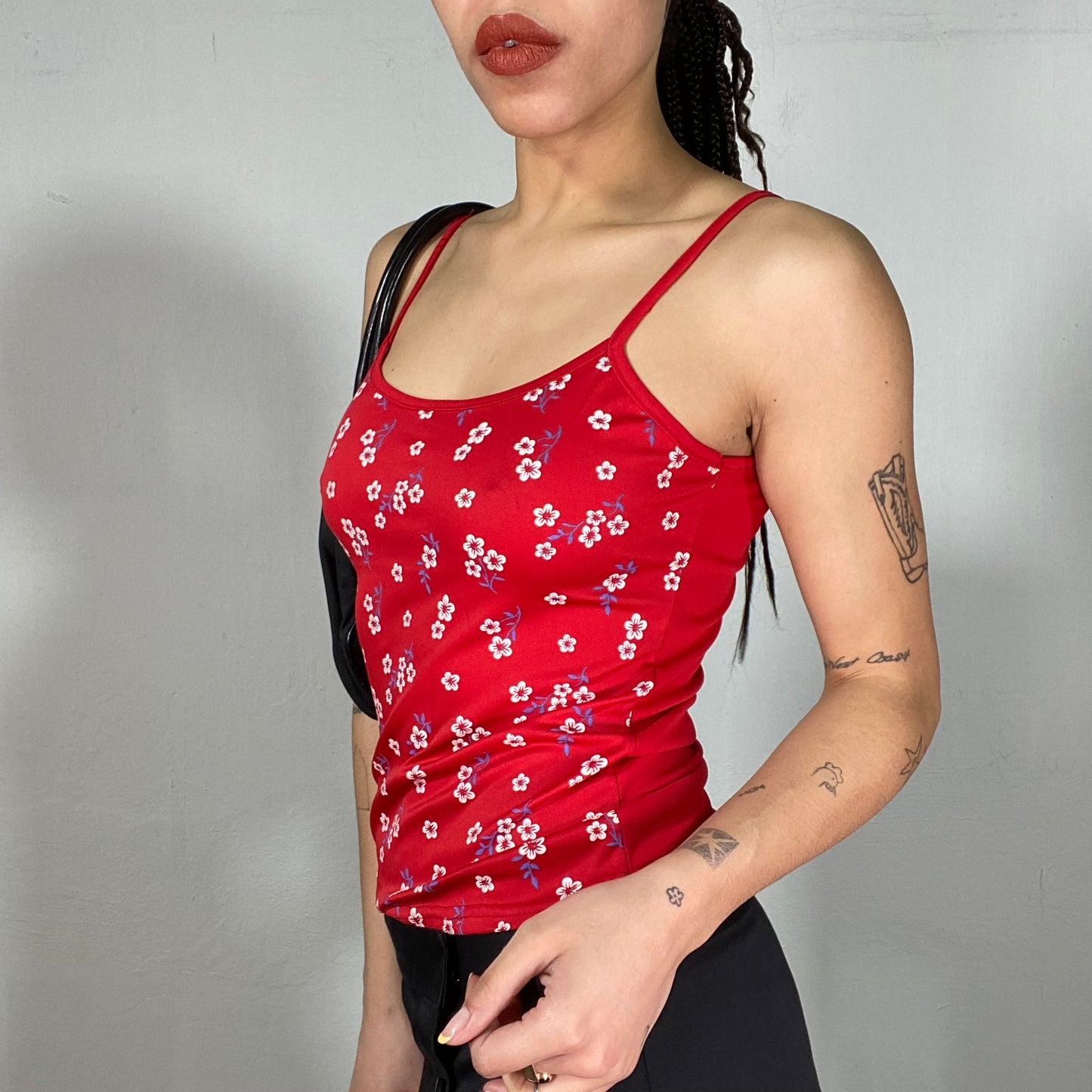 Vintage 90's Soft Girl Red Top with Flower Print (S)