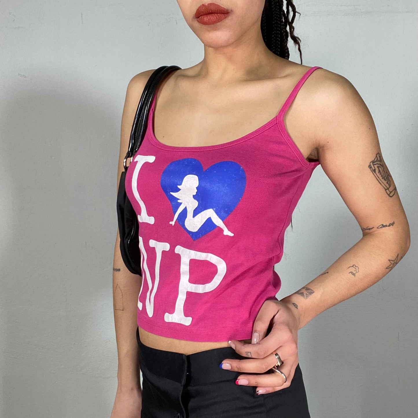 Vintage 2000's Street Style Hot Pink Top with 'I heart NP' Print (S/M)