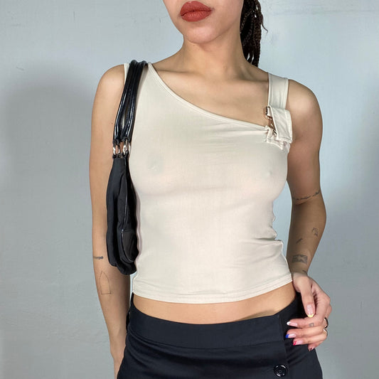 Vintage 2000's Street Style Beige Tank Top with Buckel Detail (S)