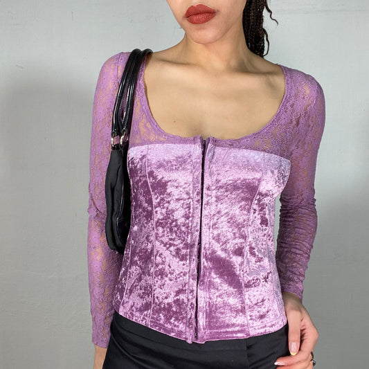 Vintage 2000's Fairy Purple Lace Top with Velvet Corset Waist (S)