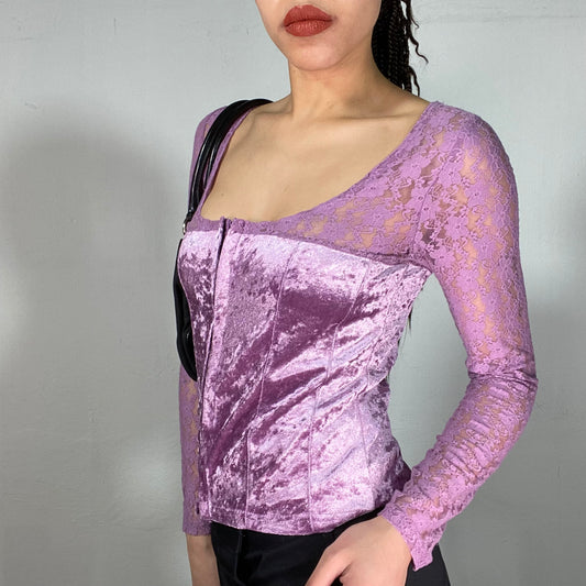 Vintage 2000's Fairy Purple Lace Top with Velvet Corset Waist (S)