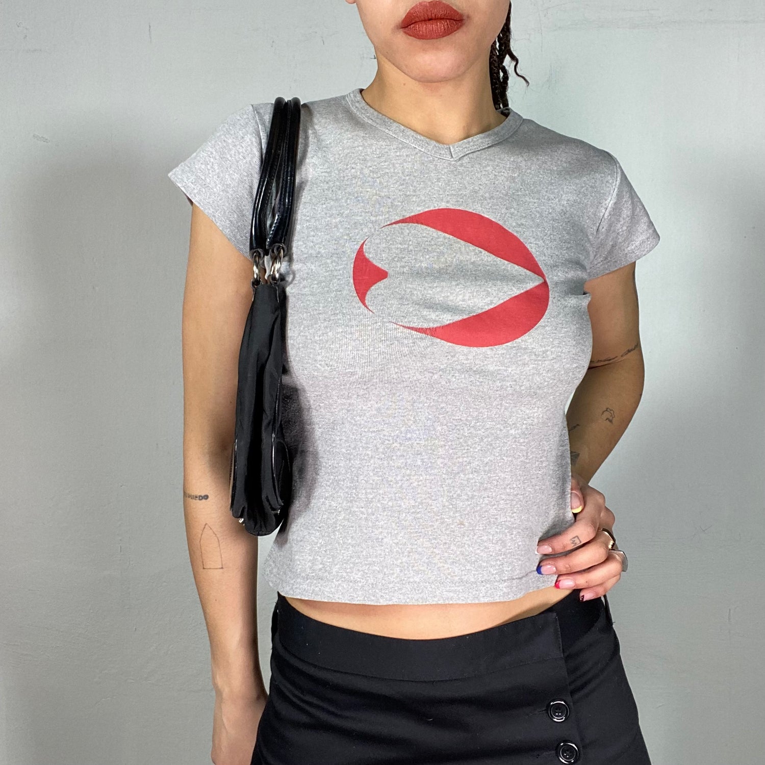 Vintage 2000 s Morgan de Toi Grey Baby Tee with Logo Print S