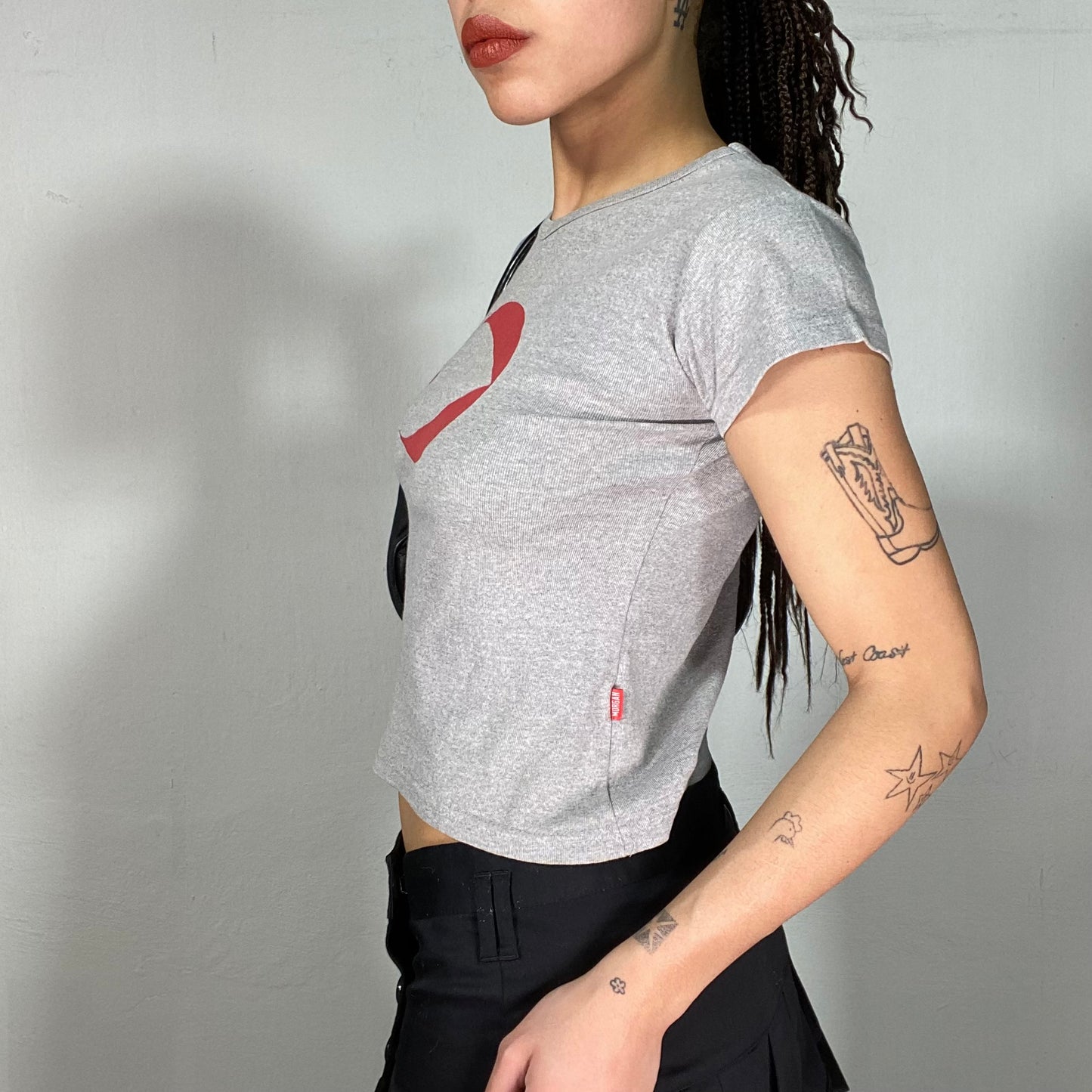 Vintage 2000's Morgan de Toi Grey Baby Tee with Logo Print (S)