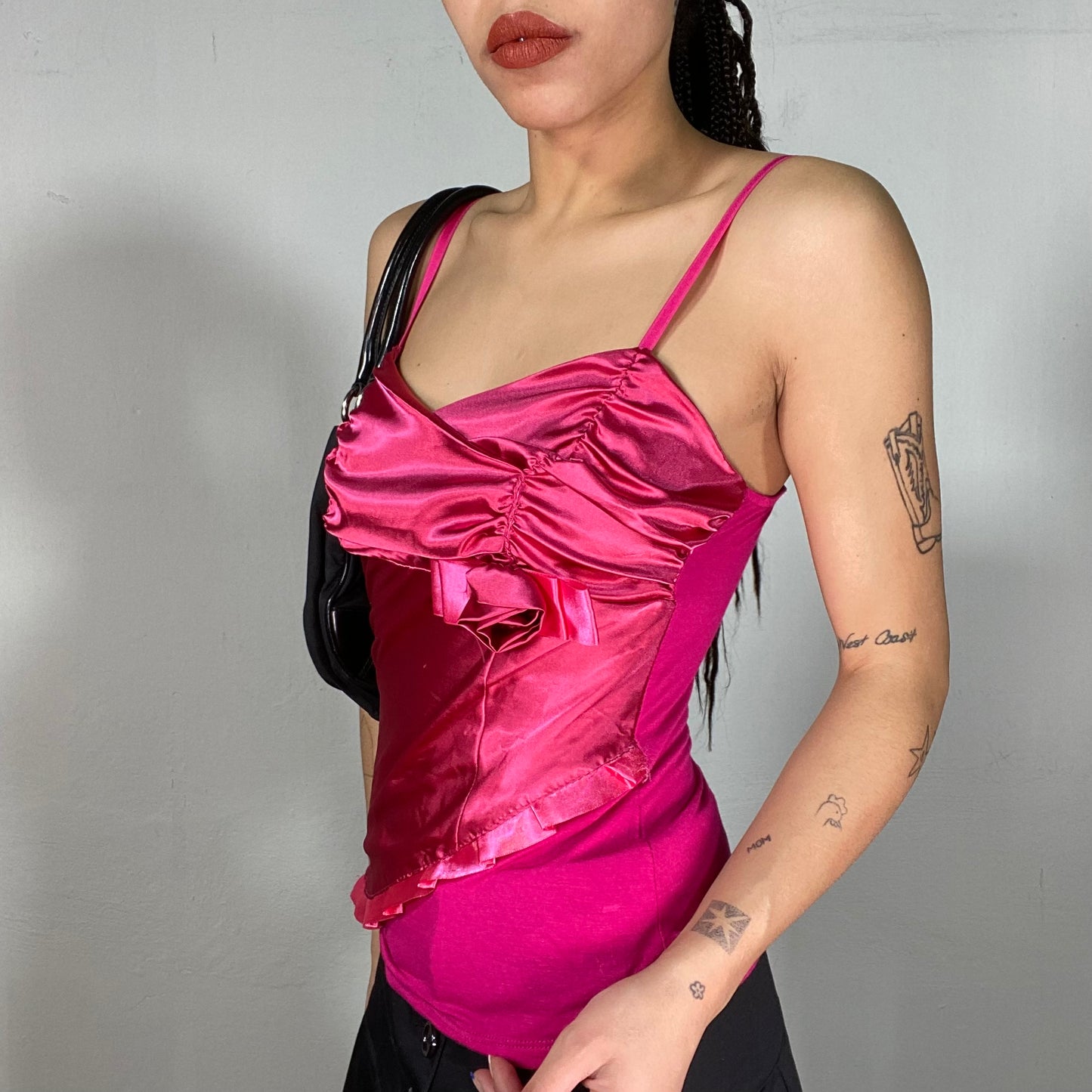 Vintage 2000's Hot Pink Satin Top with Rosette(S)