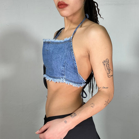 Vintage 90's Summer Ultra Cropped Denim Backless Top (XS)