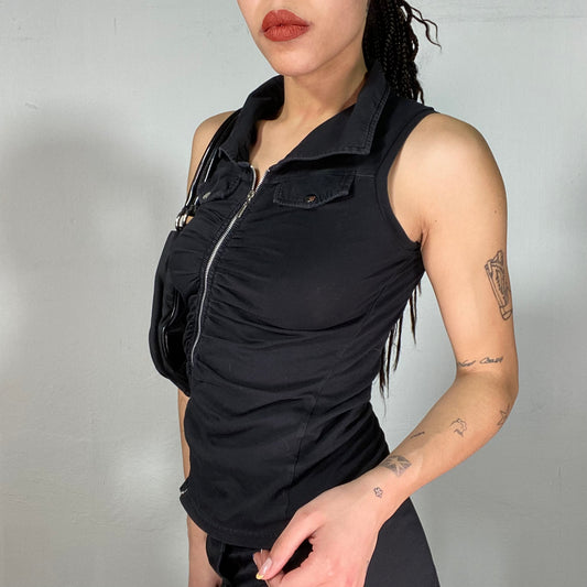 Vintage 2000's Model Off Duty Black Sleeveless Zipper Blouse (S)