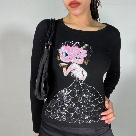 Vintage 2000's Betty Boop Black Longsleeve with Sequin Print (S/M)