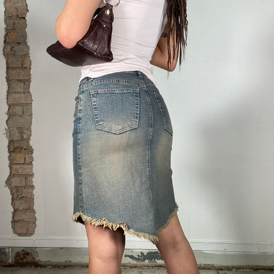 Vintage 2000's Downtown Girl Denim Midi Skirt with Triangle Hem (S)