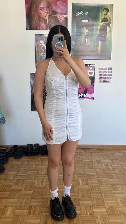 Vintage 90's Techwear Grunge White Halter Dress (S)