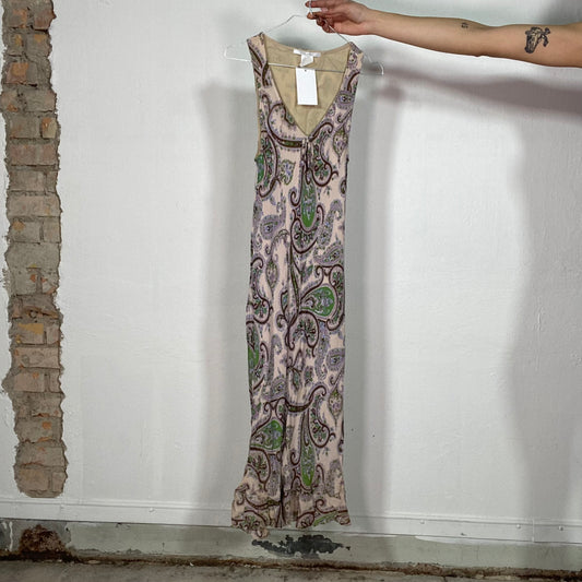 Vintage 2000's Indie Pink Maxi Dress with Paisley Dress (XS)