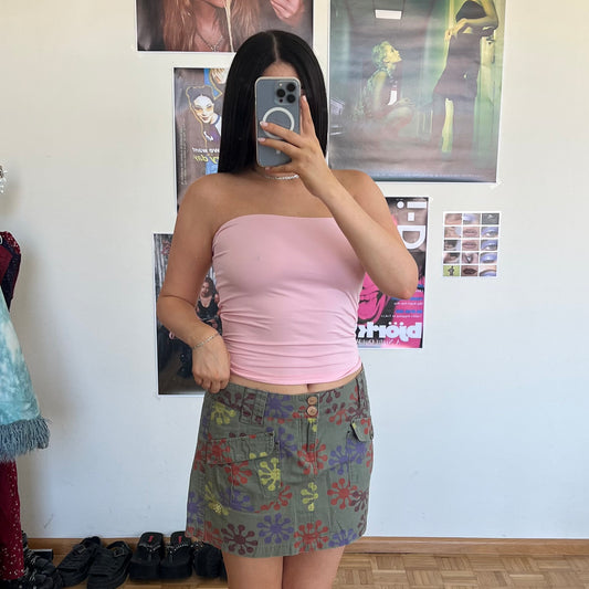 Vintage Y2K Cargo Khaki Skirt with Groovy Print (38 EU / UK 10 / US 6)