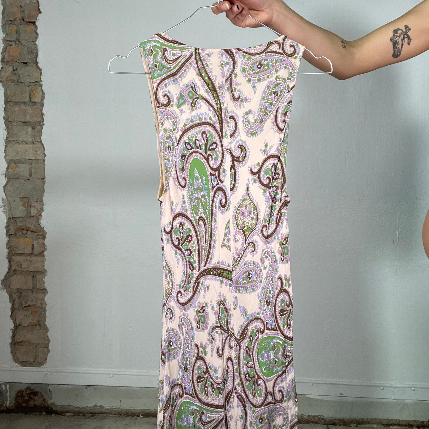 Vintage 2000's Indie Pink Maxi Dress with Paisley Dress (XS)