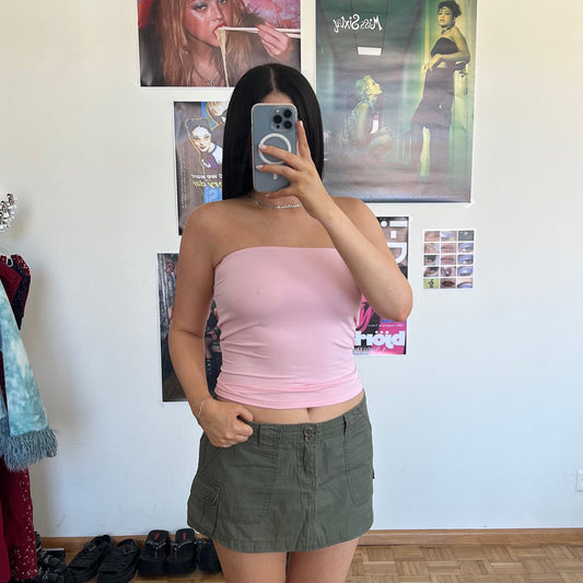 Vintage 90's Khaki Cargo Low Waist Mini Skirt (34 EU / UK 6 / US 2)