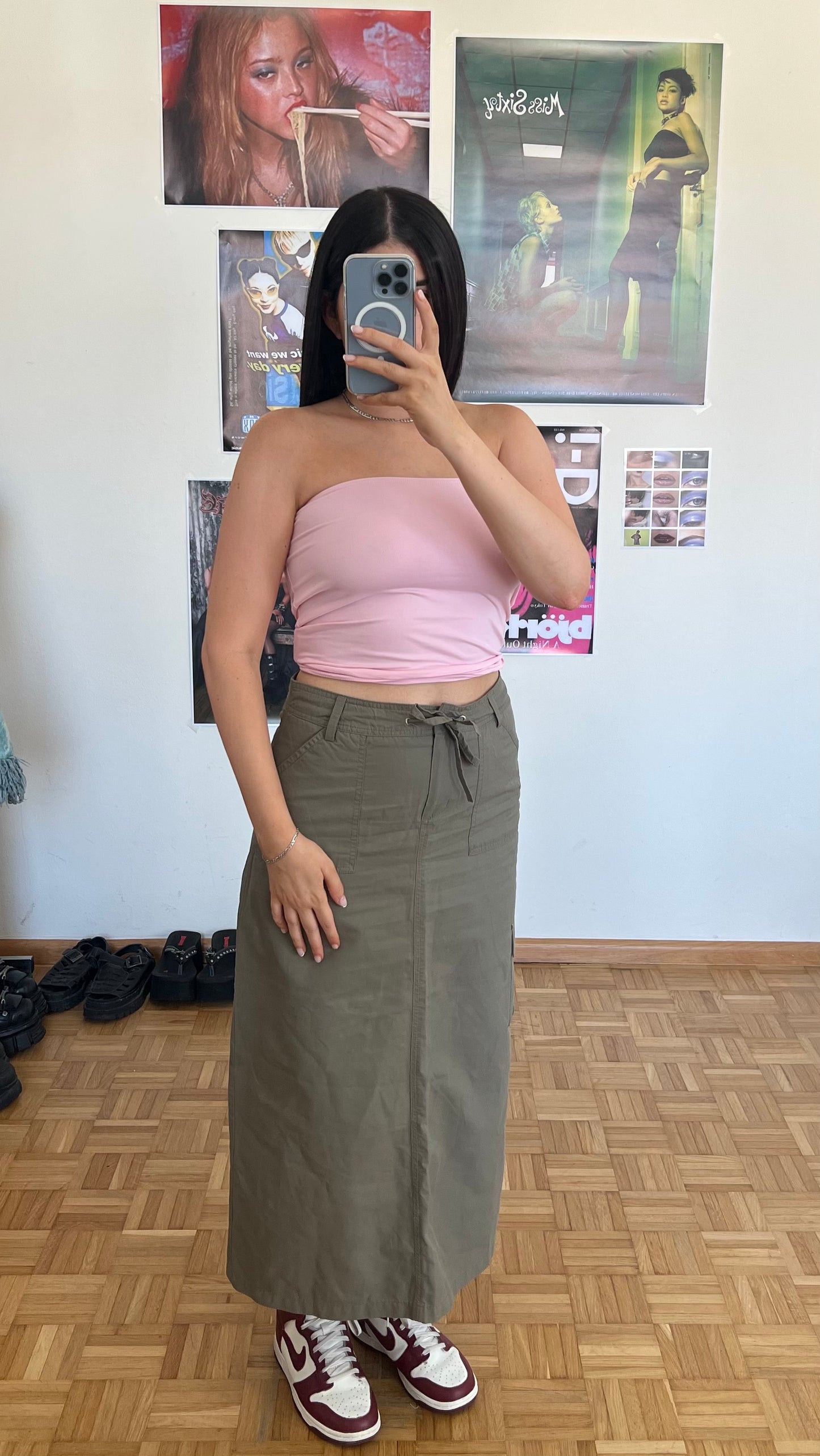 Vintage 90's Techwear Beige Cargo Maxi Skirt (36 EU / UK 8 / US 4)