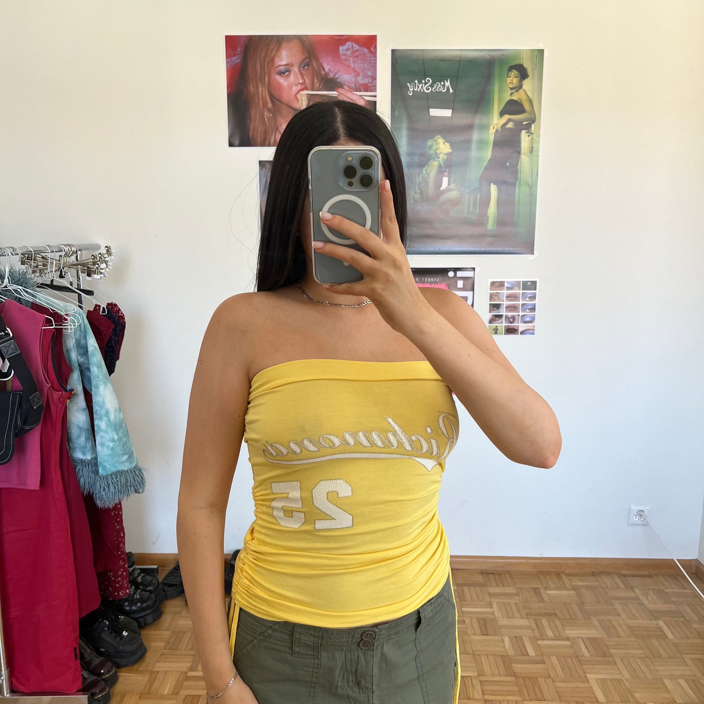 Vintage 90's Sporty Yellow Tube Top with Side Drawstrings (S/M)