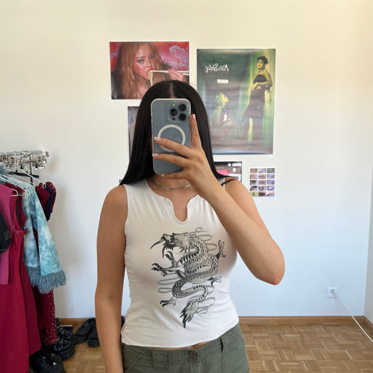 Vintage 90's Skater Dragon White Tank Top (S/M)