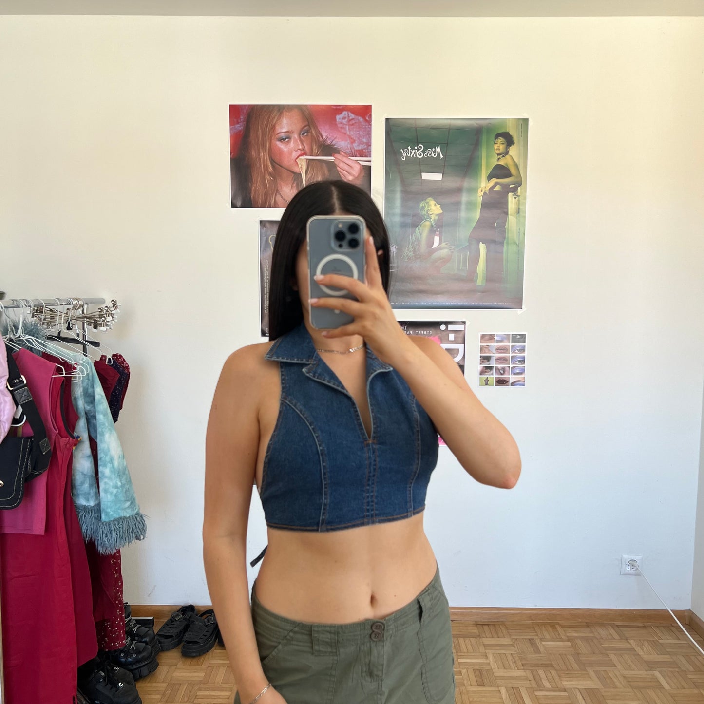 Vintage 90's Backless Denim Cropped Halter Top (XS/S)