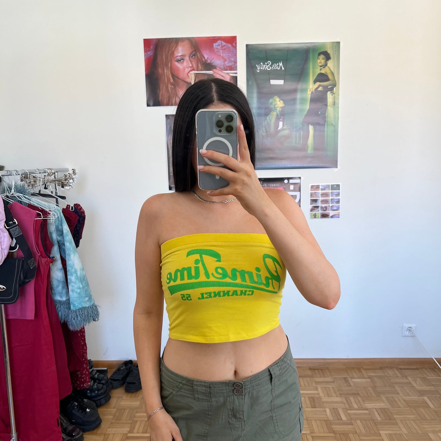 Vintage 90's Summer Sporty Yellow and Green Tube Top (S)