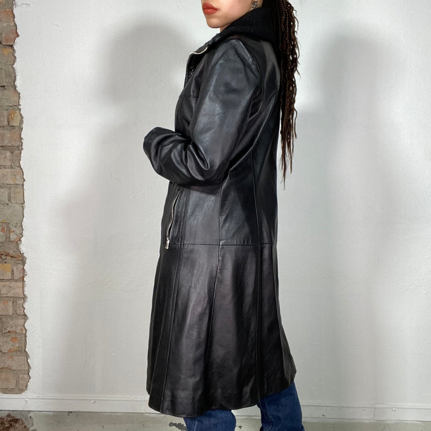 Vintage 90's Cyber Black Maxi e Coat with Knit Details (M)