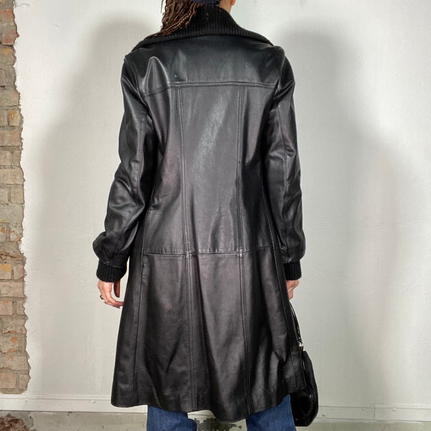 Vintage 90's Cyber Black Maxi e Coat with Knit Details (M)