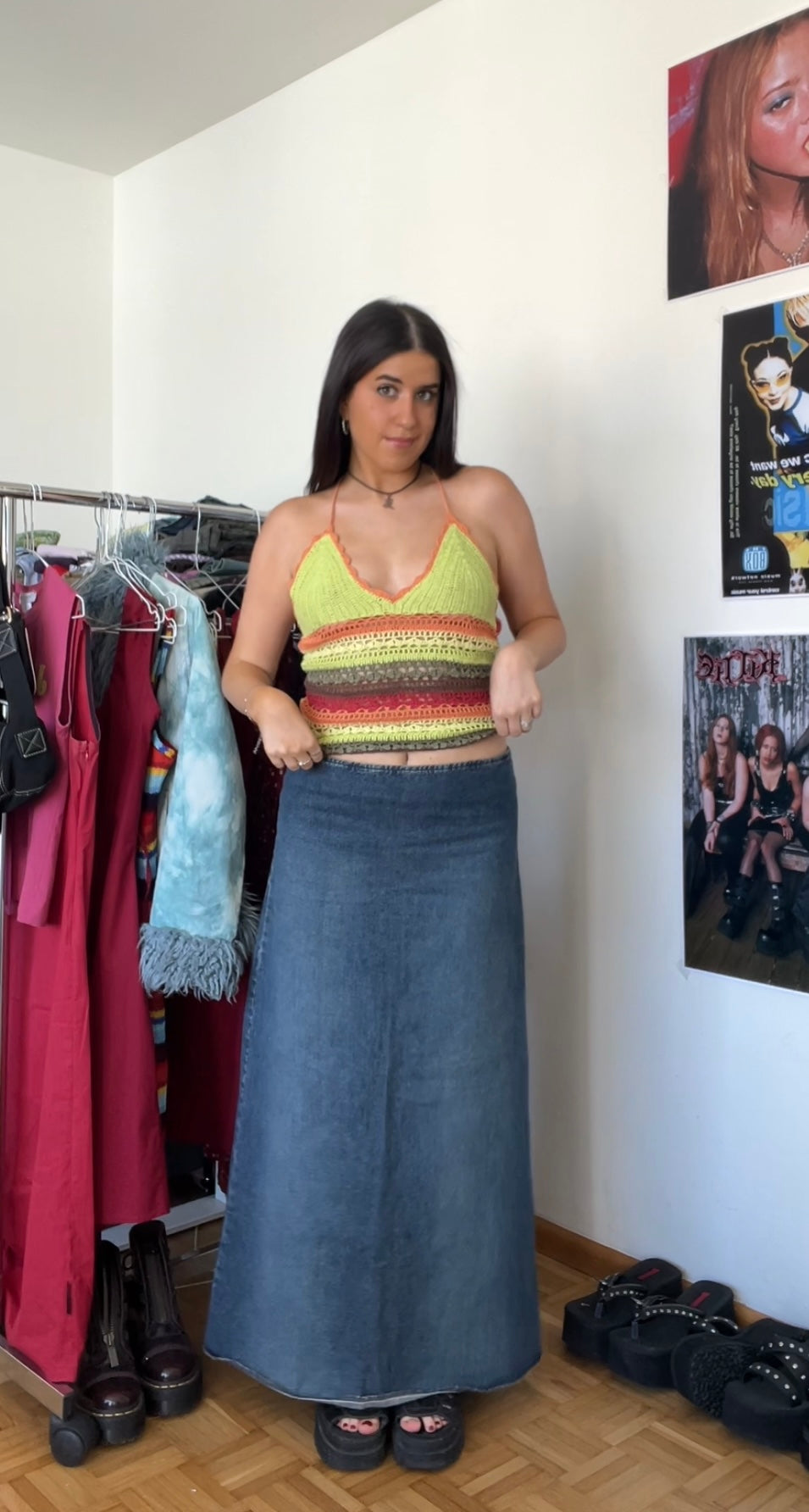 Vintage 90's Indie Hippie Crochet Striped Top (M)