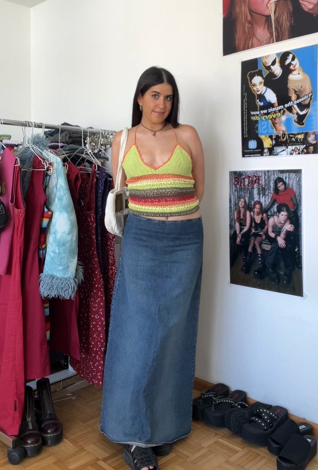 Vintage 90's Hippie Denim Maxi Skirt (36-38 EU / UK 8-10 / US 4-6)